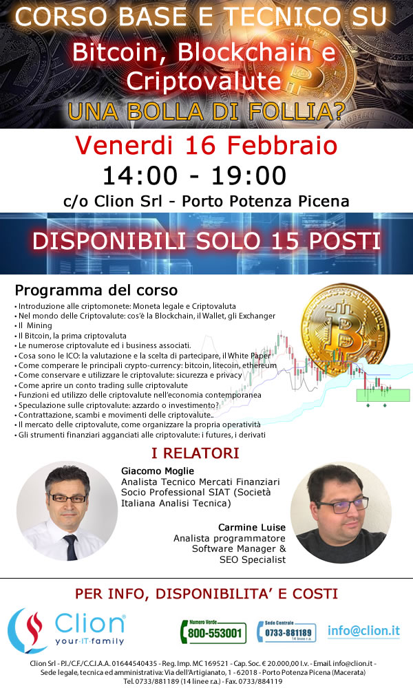 Corso su Bitcoin, Blockchain e Criptovalute